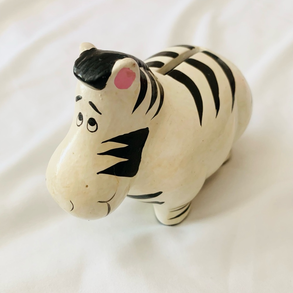 Vintage Small Zebra Savings Money Coin Ceramic Piggy Bank